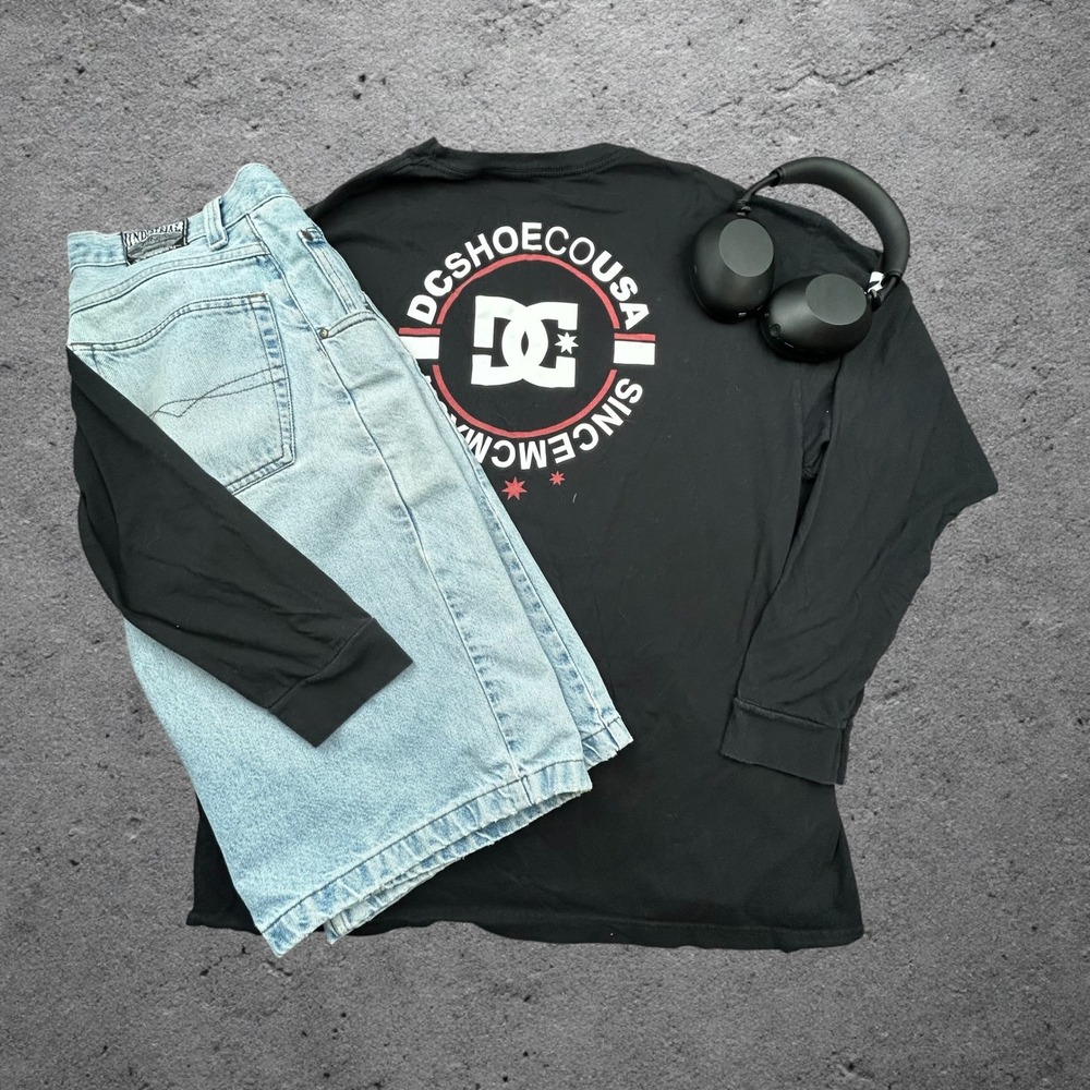 DC Shoes USA Long Sleeve Graphic T-Shirt Mens XXL Black Skater Y2K Streetwear